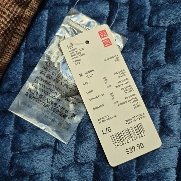 Uniqlo Side Button Checked Wrap Midi Skirt In Brown Size Large! NWT! - Picture 3 of 14